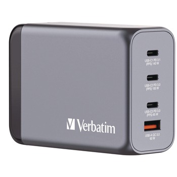 Verbatim 240 Watts 4-Port GaN Wall Charger - Black/Gray