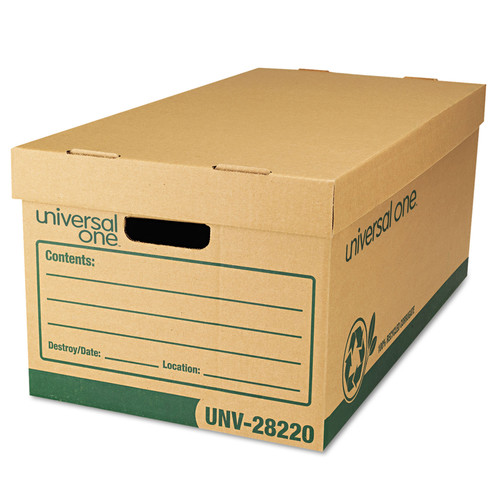 Universal 9523301 Recycled Heavy-Duty Record Storage Box - Letter, Kraft/Green (12/Carton) image number 0