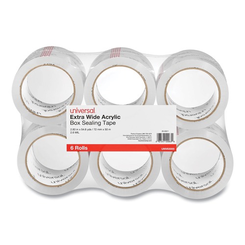 Office & Office Supplies | Universal UNV83000 2.83 in. x 54.7 yd. 3 in. Core Extra-Wide Moving and Storage Packing Tape - Clear (6/Pack) image number 0