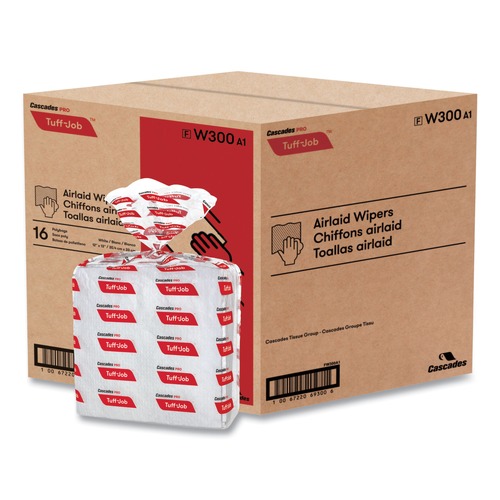 Office Jansan | Cascades PRO W300 12 in. x 13 in. Tuff-Job S300 Airlaid Wipers - White (16/Carton) image number 0
