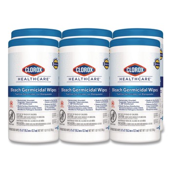 Clorox Healthcare 6 in. x 5 in. 1-Ply Bleach Germicidal Wipes - Unscented, White (150/Canister, 6 Canisters/Carton)
