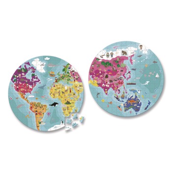 Janod Ages 7 Years and Up Round Double-Sided Planet Suitcase Cardboard Puzzle - Blue