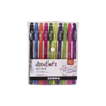 Zebra Doodler'z Bold 1 millimeter Stick Gel Pen - Assorted Fashion/Neon Ink/Barrel Colors (10/Pack)