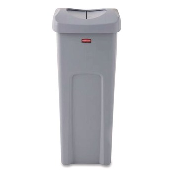 Rubbermaid Commercial Universal Square Trash Can with Swing Lid 23 gal Plastic Gray