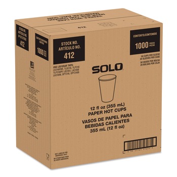 SOLO Recycled Content PCF Paper Hot Cups ProPlanet Seal 12 oz White/Blue (1000/Carton)