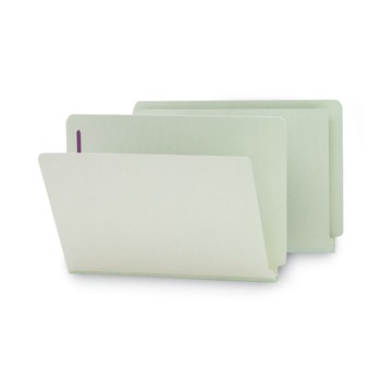 Smead 1 in. Expansion End Tab Pressboard Classification Folders with 2 SafeSHIELD Coated Fasteners - Legal Size/Gray-Green (25/Box)