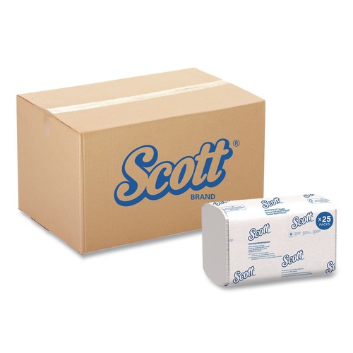 Cleaning Cloths | Scott 45957 9.4 in. x 12.4 in. 1-Ply Essential Low Wet Strength Multi-Fold Towels - White (25 Packs/Carton) image number 0