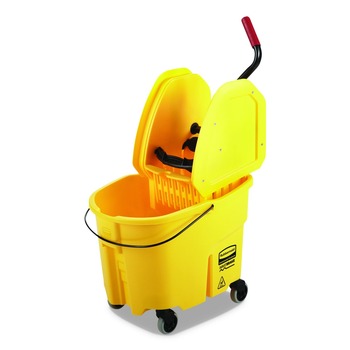 Rubbermaid Commercial FG757788YEL 35 qt. WaveBrake 2.0 Down-Press Plastic Bucket/Wringer Combos - Yellow