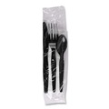 Cutlery | Boardwalk BWKFKTNMWPSBLA Mediumweight Fork/Knife/Napkin/Spoon 4-Piece Plastic Cutlery Kit - Black (250/Carton) image number 2