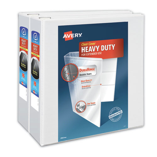 Office Jansan | Avery 79875 3 Slant Rings 4 in. Capacity 11 in. x 8.5 in. Heavy-Duty Non Stick View Binder with DuraHinge - White (2/Pack) image number 0