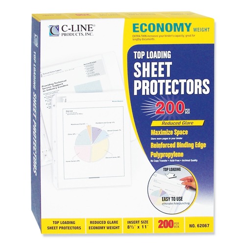 Office Jansan | C-Line 62067 11 in. x 8-1/2 in. Economy Weight Poly Sheet Protectors with 2-in. Sheet Capacity - Reduced Glare (200/Box) image number 0