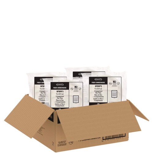 Bulk Savings Pricing 2 | Dart 9FBRP3 9 in. Diameter 3-Compartment ProPlanet Seal Compostable Fiber Dinnerware Plate - Natural (500/Carton) image number 0
