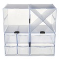 Office Jansan | Deflecto 350201 6 in. x 7.2 in. x 6 in. 4 Compartments X Divider Stackable Plastic Cube Organizer - Clear image number 10