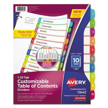 Avery 1 - 10 Tab 11 in. x 8.5 in. Customizable TOC Ready Index Divider Set - Multicolor (1 Set)