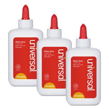 Universal UNV46064 4 oz. Washable Clear Dry White Glue (3-Piece/Pack)