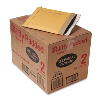 Sealed Air Jiffy #2 Paper Padding Self-Adhesive Closure 8.5 in. x 12 in. Padded Mailer - Natural Kraft (100/Carton)