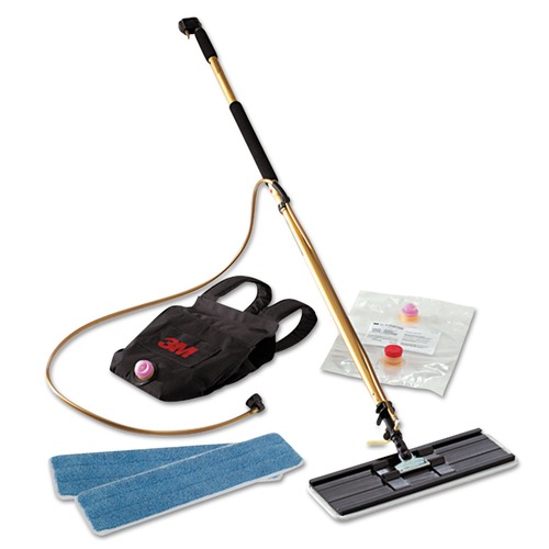  | 3M 55433 43 in. - 63 in. Aluminum Handle, 18 in. Wide Microfiber Head, Easy Shine Applicator Kit - Gold/Black image number 0