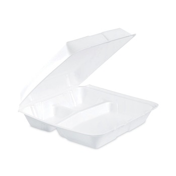 Dart 95HT3 9.3 in. x 9.5 in. x 3 in. 3 Compartments Insulated Foam Hinged Lid Containers - White (2/Carton)