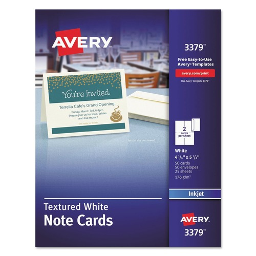 Office Jansan | Avery 03379 4.25 in. x 5.5 in. 65 lbs. Inkjet Note Cards with Matching Envelopes - Textured Uncoated White (50 Cards, 2 Cards/Sheet, 25 Sheets/Box) image number 0