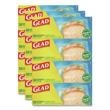 Glad 6.63 in. x 5.88 in. Zipper Food Storage Sandwich Bags - Clear (12 Boxes/Carton)