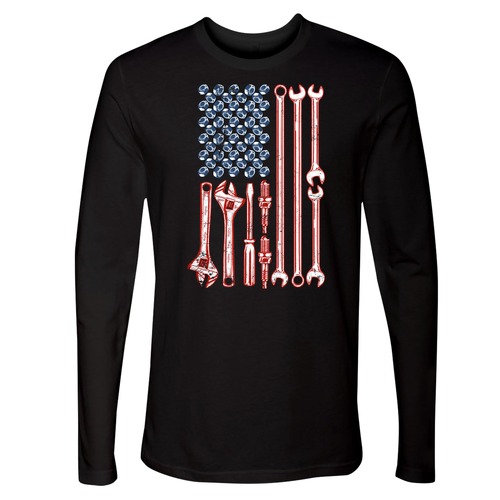 Shirts | Buzz Saw PR109200M Tool Flag Long Sleeve Ringspun Cotton Tee Shirt - Medium, Black image number 0