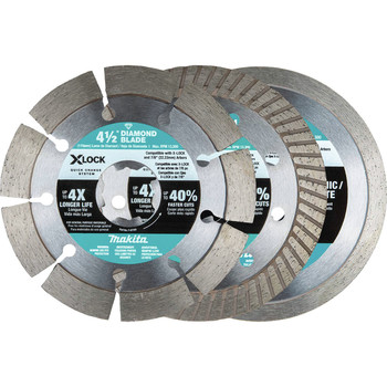 GRINDING WHEELS | Makita E-12647 3-Piece X-LOCK 4-1/2 in. Diamond Blade Variety Pack for Masonry Cutting