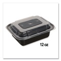 Food Trays, Containers, and Lids | GEN FCPP-BC-12RECT 5.78 in. x 4.52 in. x 2.24 in. 12 oz. Plastic Microwavable Food Container with Lid - Rectangular Black/Clear (150/Carton) image number 3