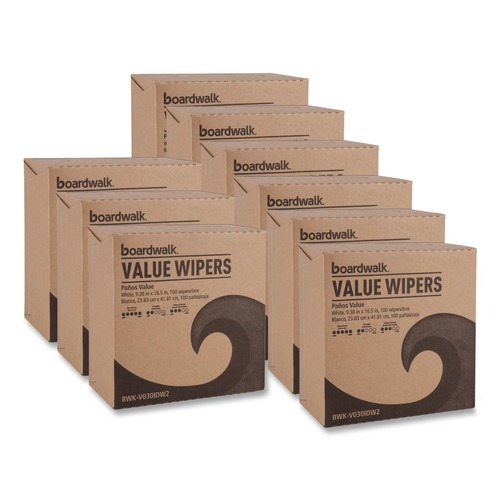 Office Jansan | Boardwalk BWK-V030IDW2 9.33 in. x 16.5 in. DRC Wipers - White (100 Dispenser Packs, 9 Dispenser Packs/Carton) image number 0