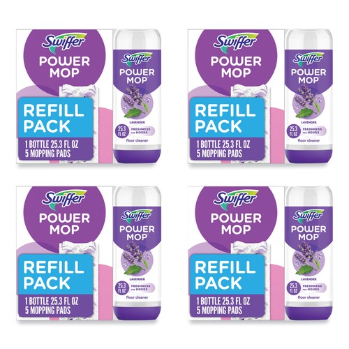Cleaning & Janitorial Supplies | Swiffer 80734047 25.3 oz PowerMop Cleaning Solution and Pads Refill Pack - Lavender (4/Carton) image number 0