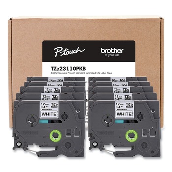 Brother P-Touch 0.5 in. TZe Series Standard Adhesive Laminated Labeling Tape - Black on White (10/Pack)