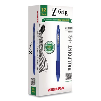 Zebra Z-Grip Medium 1 mm Recycled Retractable Ballpoint Pen - Blue Ink/Blue Barrel (1-Dozen)
