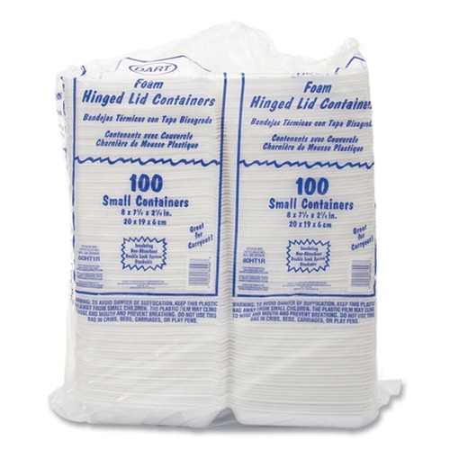 Food Trays, Containers, and Lids | Dart 80HT1R 7.5 in. x 8 in. x 2.2 in. Foam Hinged Lid Containers - White (200/Carton) image number 0