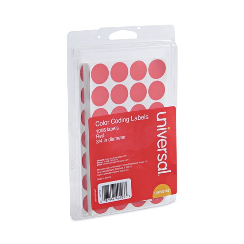 Office Jansan | Universal UNV40103 0.75 in. Diameter Self-Adhesive Removable Color-Coding Labels - Red (28/Sheet, 36 Sheets/Pack) image number 0