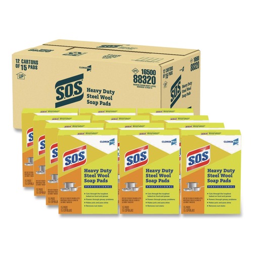 Cleaning Tools | S.O.S. 88320 2.4 in. x 3 in. Steel Wool Soap Pads (15 Pads/Box 12 Boxes/Carton) image number 0