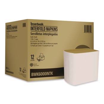 Boardwalk 6.3 in. x 8.5 in. 1-Ply Interfold Napkins - Kraft (12/Carton)