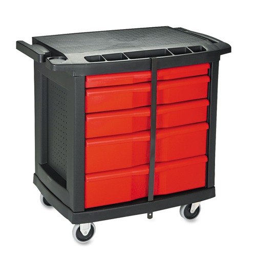  | Rubbermaid Commercial FG773488BLA Five-Drawer Mobile Workcenter, 32 1/2w X 20d X 33 1/2h, Black Plastic Top image number 0