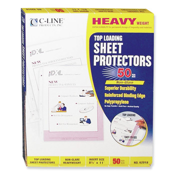 C-Line 3-Hole Punched Top Load 8.5 in. x 11 in. Insert Heavy-Duty Polypropylene Sheet Protectors - Nonglare Clear Front (50/Box)