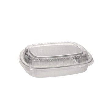 Pactiv Corp. 9.8 in. x 7.8 in. x 1.3 in. 46 oz. Classic Carry-Out Aluminum Container with PET Dome Lid - Silver/Clear (50/Carton)