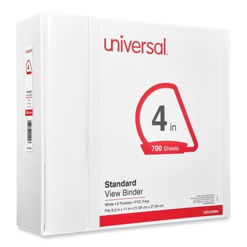 Universal UNV20994 4 in. Capacity 11 in. x 8.5 in. 3-Slant-Ring View Binder - White