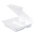 Food Trays, Containers, and Lids | Dart 95HT3R 9.25 in. x 9.5 in. x 3 in. 3-Compartment Foam Hinged Lid Containers - White (200/Carton) image number 1