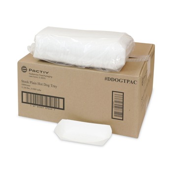 Pactiv Corp. 7.04 x 1.75 x 1.43 Paperboard Boat Basket Hot Dog Tray with Perforations - White (1000/Carton)