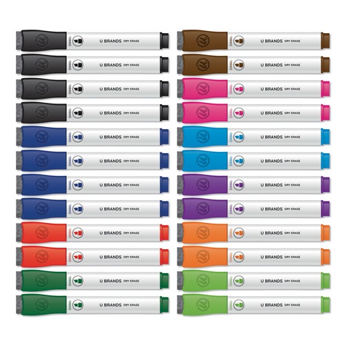 Office Jansan | U Brands 2929U01-12 Broad Chisel Tip Chisel Tip Low-Odor Dry-Erase Markers with Erasers - Assorted Colors (24/Pack) image number 0