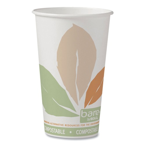 Office Jansan | SOLO 316PLA-J7234 Bare Eco-Forward 16 oz. PLA Leaf Design Paper Hot Cups - White/Green/Orange (1000/Carton) image number 0