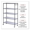 Trash & Waste Bins | Alera ALESW654818BA 18 in. x 48 in. x 72 in. Five-Shelf Wire Shelving Kit with Caster and Shelf Liners - Black Anthracite image number 4