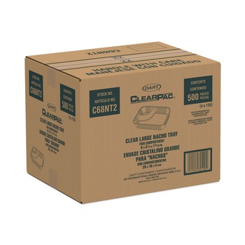 Dart C68NT2 ClearPac 6.2 in. x 6.2 in. x 1.6 in. 3.3 oz. 2-Compartments Plastic Nacho Tray - Large Clear (500/Carton)