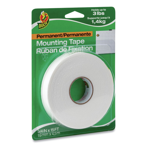 Office Jansan | Duck 394666 0.75 in. x 15 ft. Permanent Double-Stick Foam Mounting Tape Holds Up to 2 lbs. - White (1-Roll) image number 0