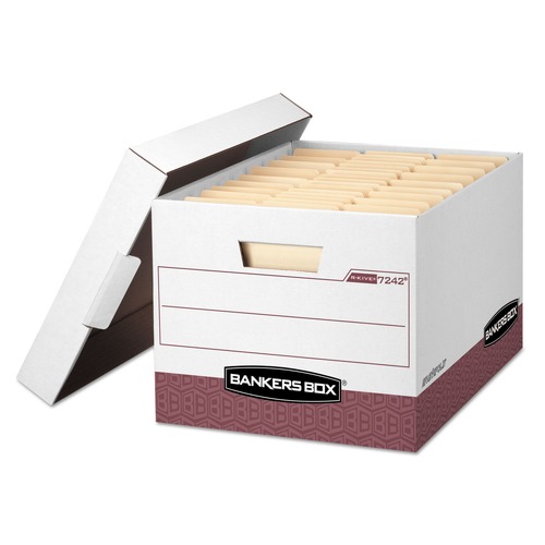 Office Jansan | Bankers Box 07242 12.75 in. x 16.5 in. x 10.38 in. R-KIVE Heavy-Duty Letter/Legal Storage Boxes - White/Red (12/Carton) image number 0