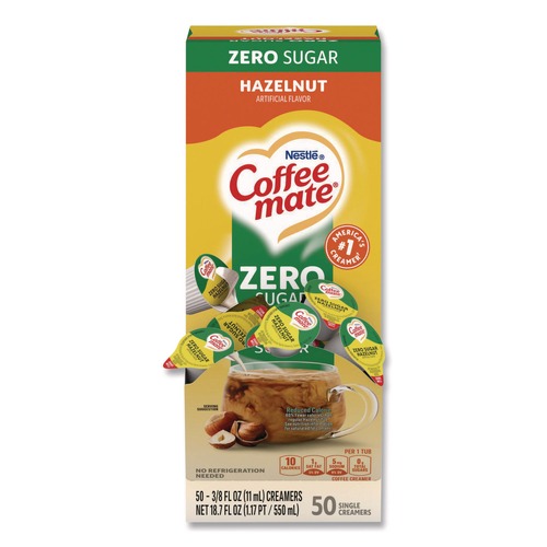 Food Service | Coffee-Mate 12434680 0.38 oz Mini Cups Liquid Coffee Creamer - Zero Sugar Hazelnut (50/Box) image number 0
