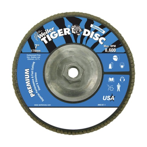 Grinding Wheels | Weiler 50544 Tiger Disc Angled Style 60 Grit 5/8 Arbor 7 in. Flap Disc with Aluminum Back image number 0