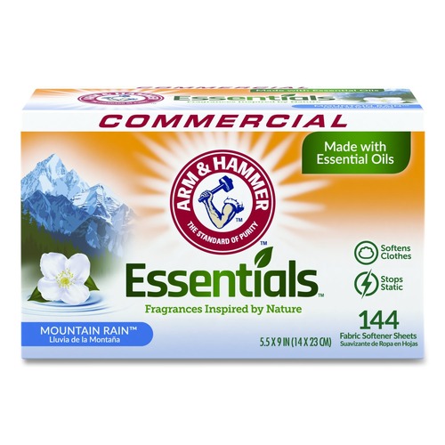 Office Jansan | Arm & Hammer 33200-00102 Essentials Dryer Sheets - Mountain Rain (144 Sheets/Box) image number 0